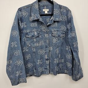 Christopher & Banks Floral Jacquard Denim‎ Jacket Lyocell Cotton Blend Size L